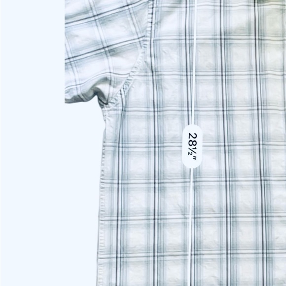 Van Heusen shirt blue white plaid XL (17-17.5) short sleeve button down collar - Picture 11 of 16